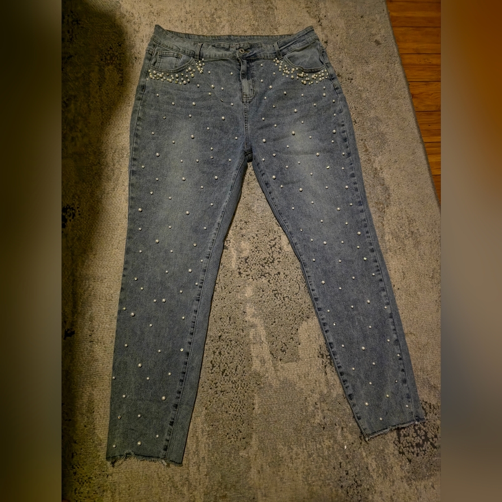 Women's Blue Embellished Jeans